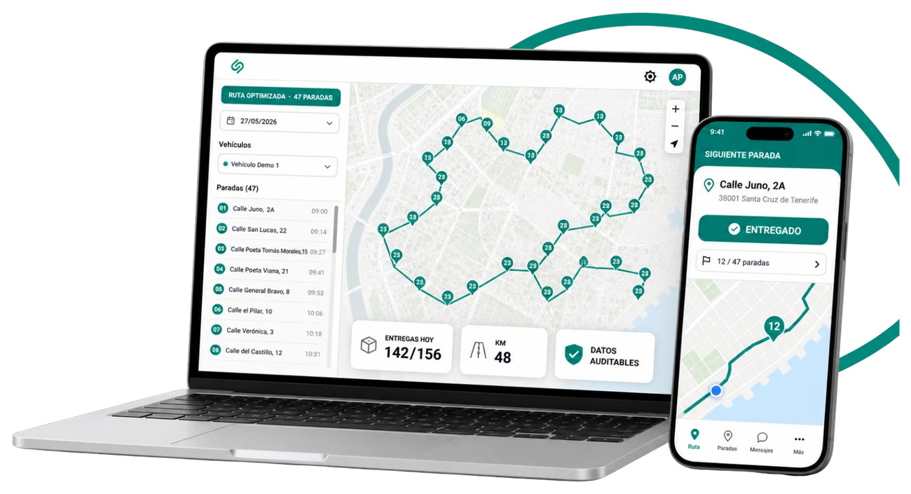 Bestmile panel on the dispatcher's laptop and route app on the driver's phone